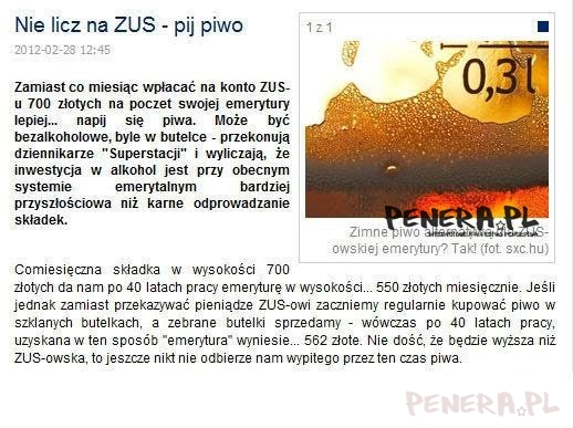 Nie licz na ZUS - pij piwo