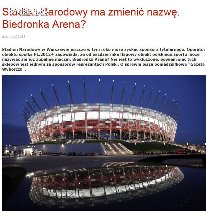 Stadion narodowy prawdopodobnie zmieni nazwę