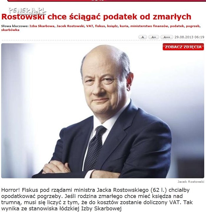 Rostowski chce opodatkować zmarłych