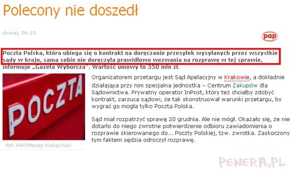 Poczta Polska sama sobie nie doręcza poleconych