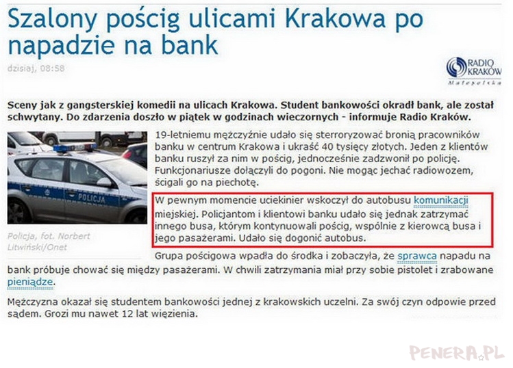 Szalona ucieczka po napadzie na bank