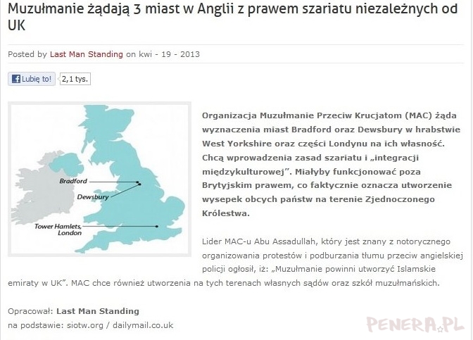 Muzułmanie żądają 3 miast w Anglii