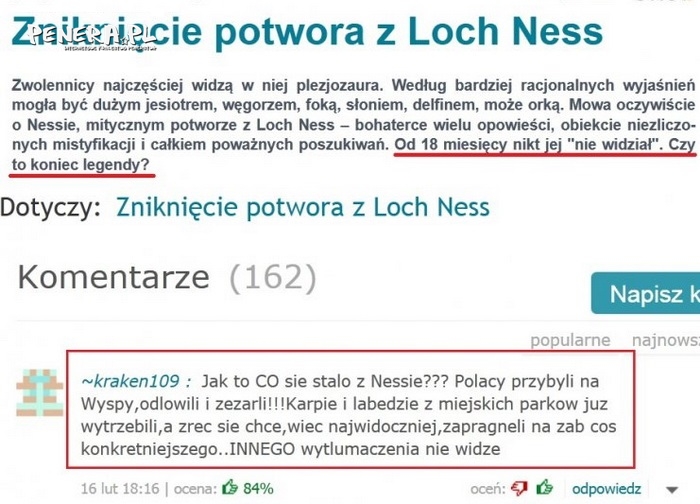 Zniknął potwór z Loch Ness