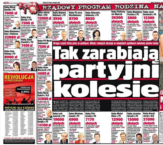 Tak zarabiają partyjni kolesie