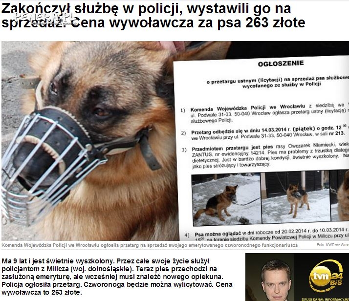 Zakończył służbę w policji więc go sprzedadzą