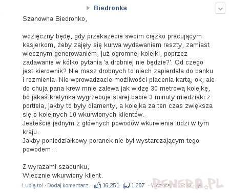 Wiecznie wkur*iony klient Biedronki