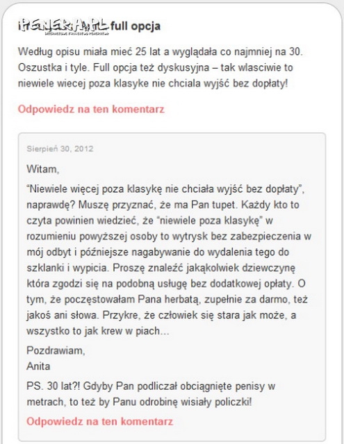 Mocna odpowiedź prostytutki Anity