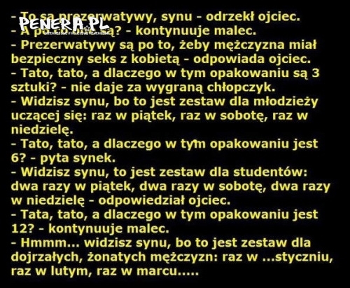 Kawał - Syn pyta po co tyle prezerwatyw