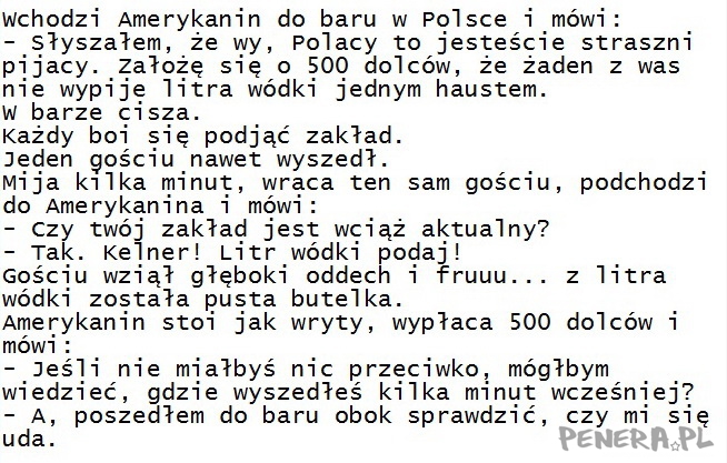 Kawał- Wchodzi Amerykanin do baru w Polsce i mówi