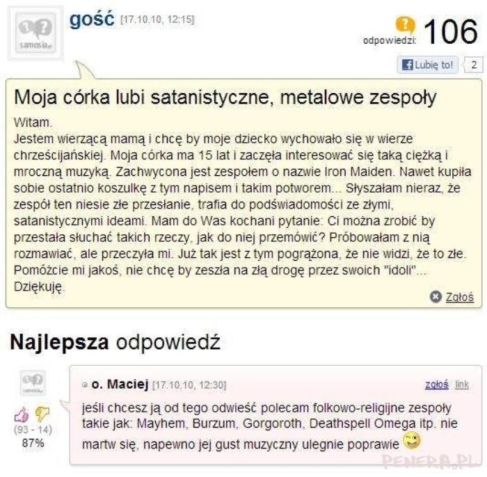 Moja córka lubi satanistyczne metalowe zespoły