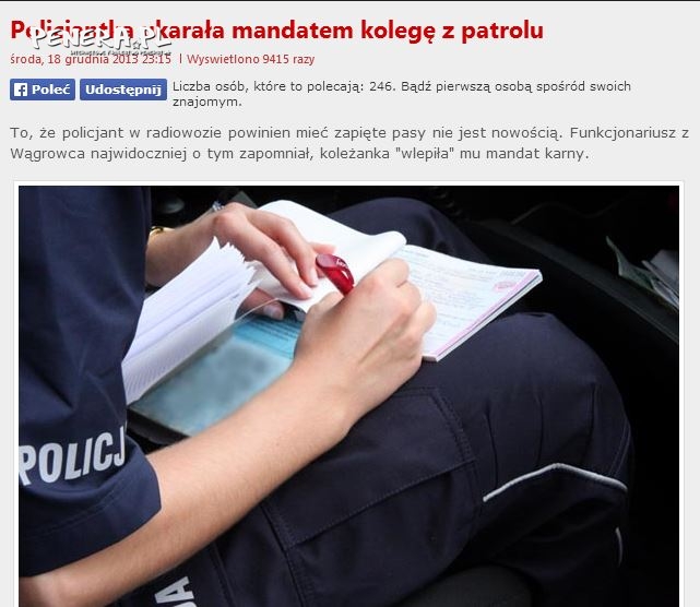 Policjantka ukarała mandatem kolegę z patrolu