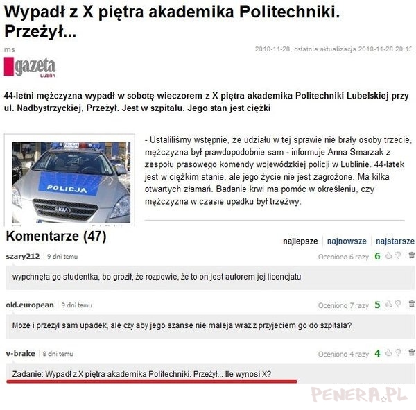 Wypadł z X piętra akademika i przeżył