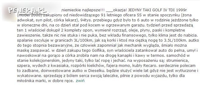 Kwintesencja ogłoszeń motoryzacyjnych