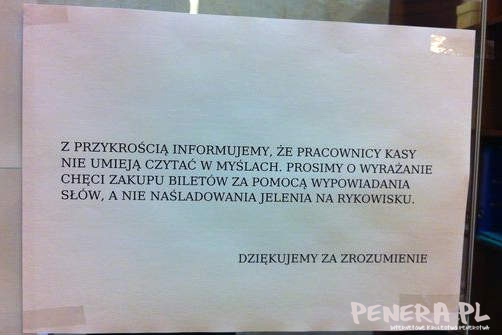 Pracownicy kasy nie czytają w myślach?